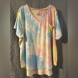 Bobbie Brooks Pastel Tie-Dye V-Neck Tee with Pocket